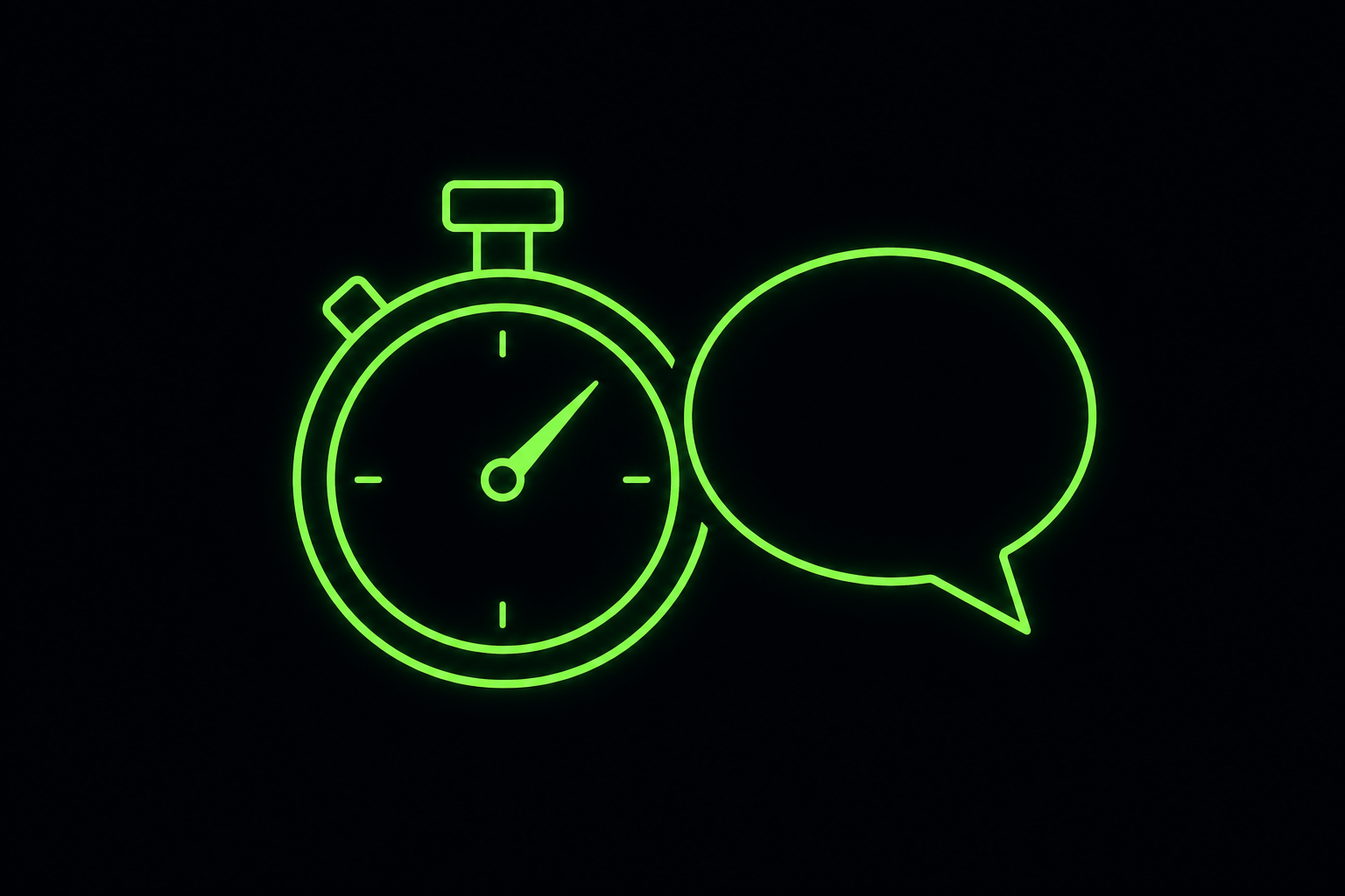 An abstract stopwatch shape next to a speech bubble, minimalist vector illustration representing timed tasks and feedback