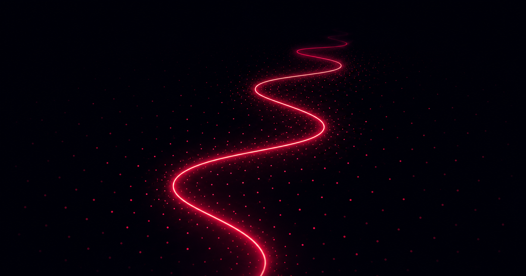 A single glowing path winding through a field of scattered fading dots, representing user drop-off